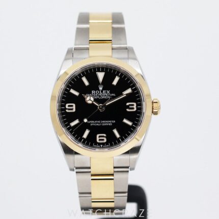 ROLEX EXPLORER TWO TONE STEEL AND YELLOW GOLD BLACK DIAL 36MM 124273